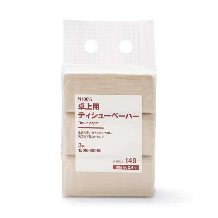 生長の早い竹をパルプの原料に100％使用したティッシュペーパー