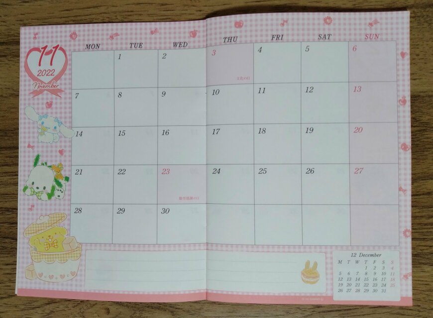 筆者撮影（ダイソー、A5スケジュール帳(サンリオキャラクターズ)）