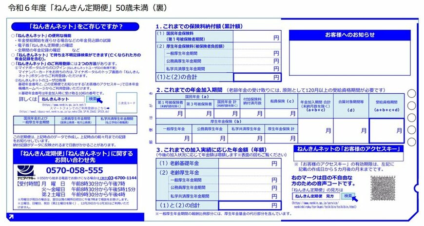 出所：日本年金機構「「ねんきん定期便」の様式（サンプル）と見方ガイド（令和6年度送付分）」