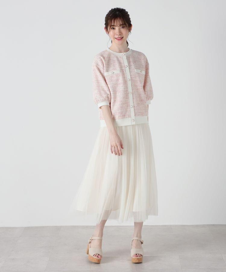 出所：ハニーズ公式通販 6分袖ツイード風カーデ