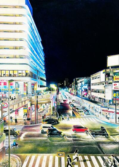 色鉛筆5本で描いた「追浜駅前」