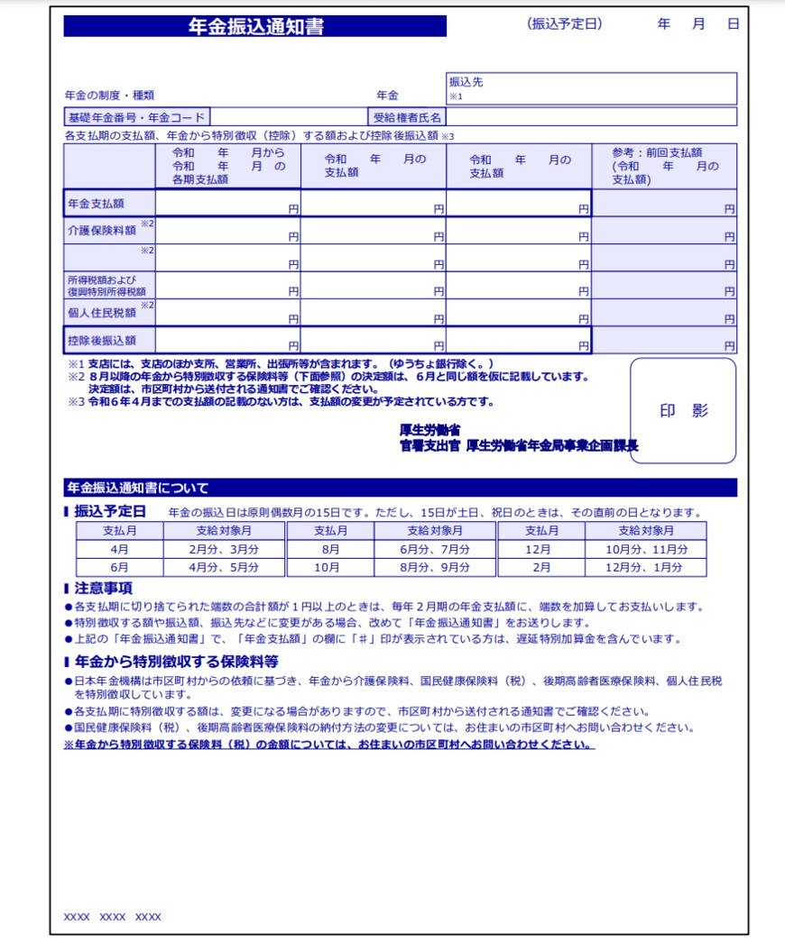 出所：日本年金機構「年金振込通知書」　