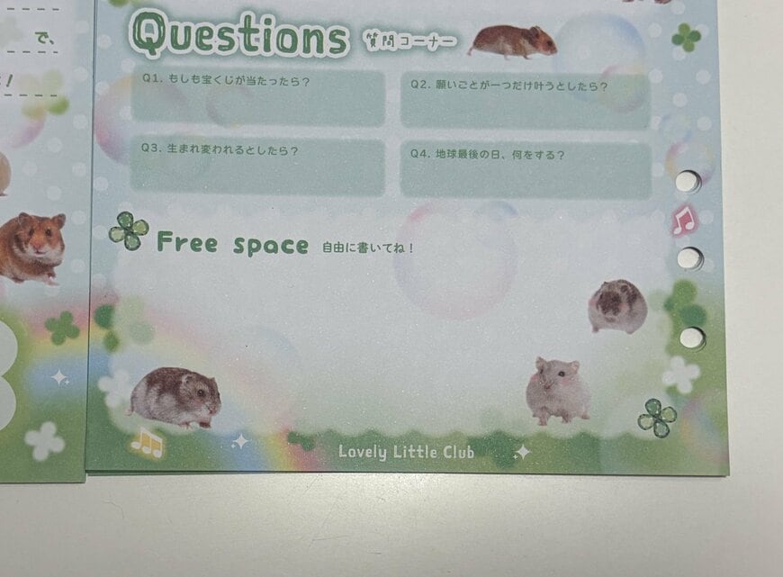 筆者撮影（セリア、A5カスタムノートリフィルプロフィール帳 18P Lovely Little Club）