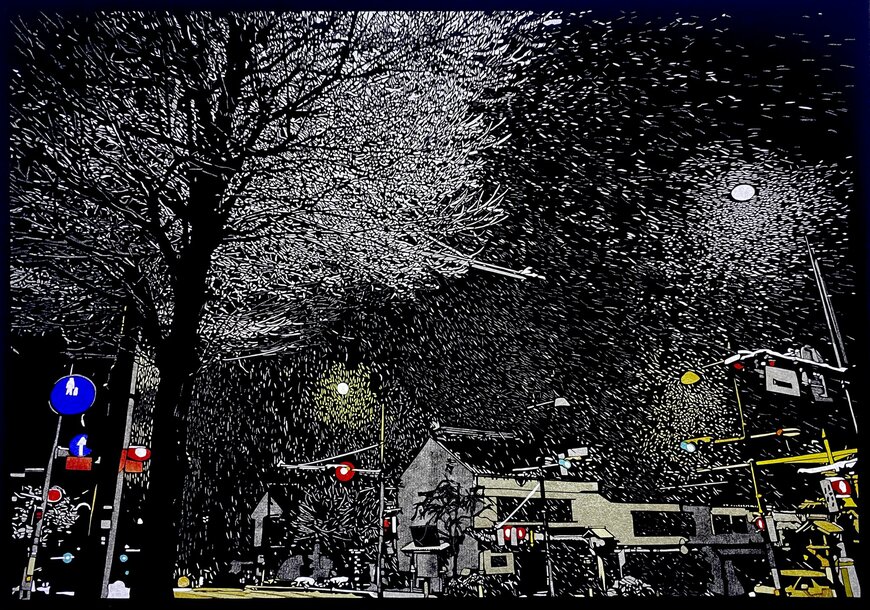 雪景色を表現した切り絵