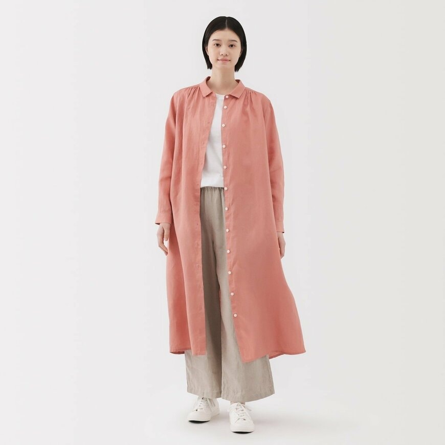 無印良品公式　婦人　リネン　洗いざらし長袖シャツワンピース