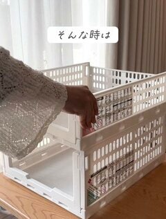 【収納術】使いづらい〈奥行きのある収納〉をダイソーのアイテムで改善。手前に引き出せるケースに！ボックスで仕切り、パッと見て中身が分かる使い勝手を高めた工夫