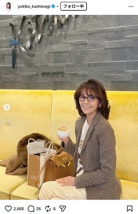 出所：柏木由紀子のInstagram（＠yukiko_kashiwagi） 参照日：2026年1月29日