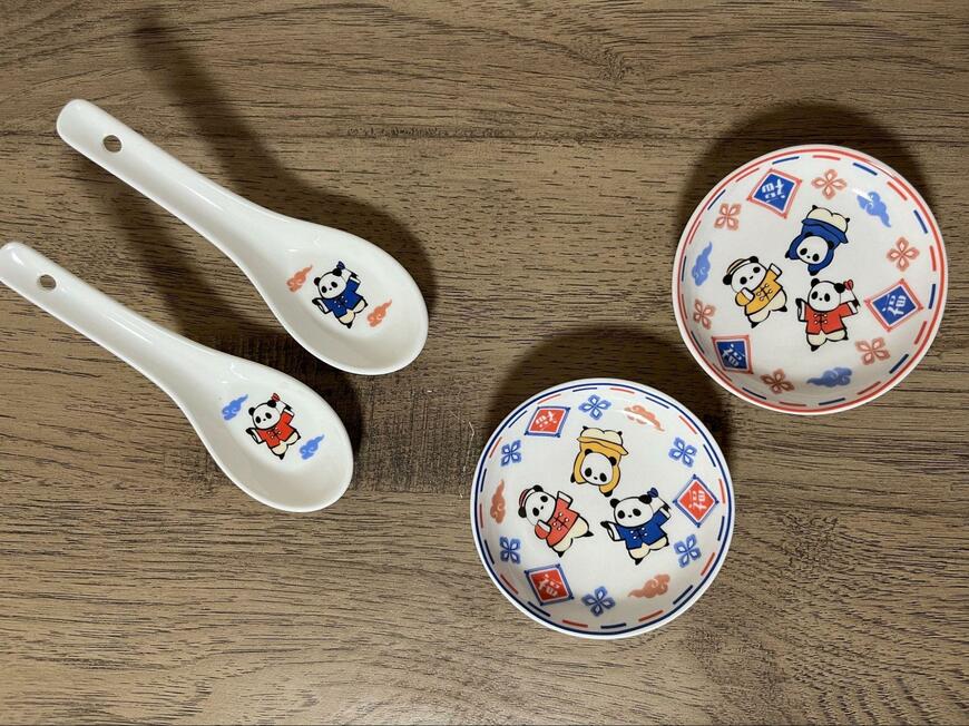 キャンドゥ、開心パンダレンゲ赤・開心パンダレンゲ青・開心パンダプレートS青・開心パンダプレートS赤画像