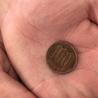 錆びて茶色に変色した100円玉