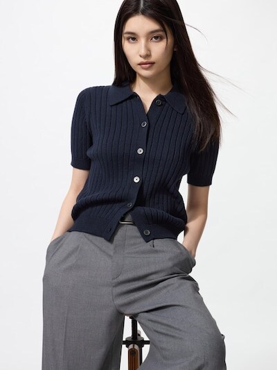 ユニクロ公式オンラインストア リブポロカーディガン/半袖