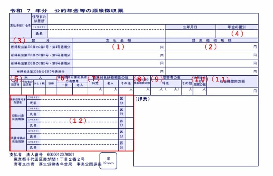 出所：日本年金機構「令和7年分　公的年金等の源泉徴収票」