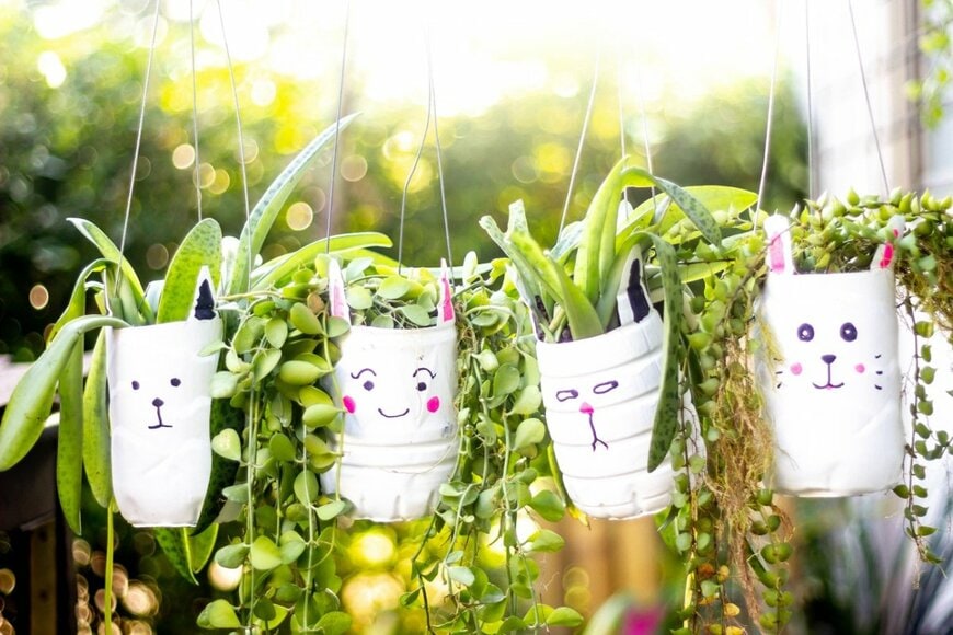 リユースしたペットボトルから作ったかわいい植木鉢