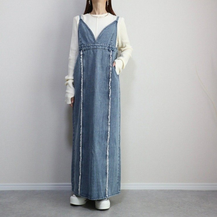 出所：しまむら公式　レディース　フリンジ使い　デニムジャンパースカート（pen）