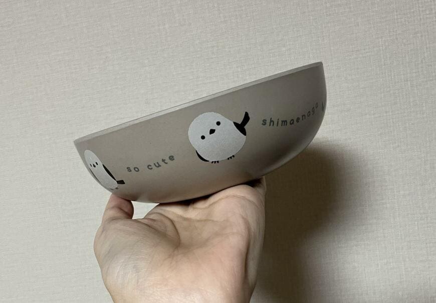 セリア、バンブーファイバー食器ボウル16cm シマエナガ柄