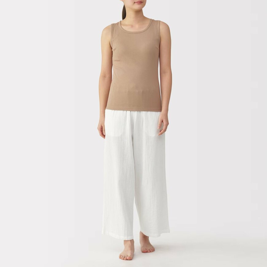 無印良品公式　楊柳ガーゼ　ロングパンツ　オフ白　画像