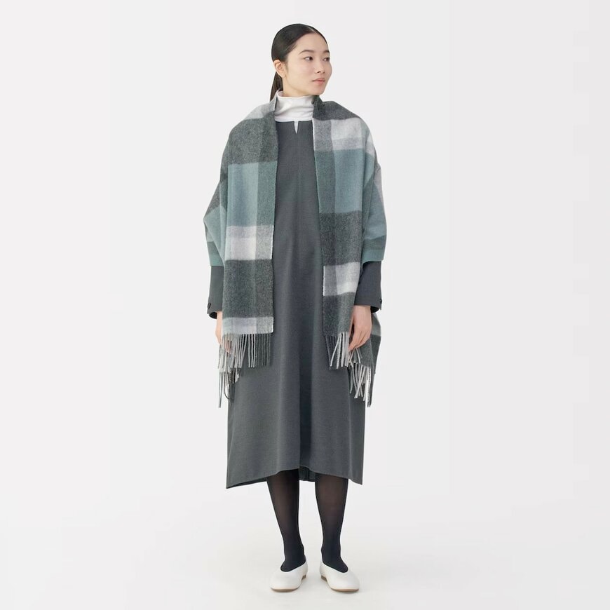 無印良品公式 ふっくらウール 大判ストール チャコールグレーチェック