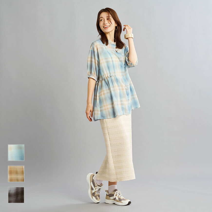 ワークマン公式 レディース撥水シアーチェックギャザーシャツ