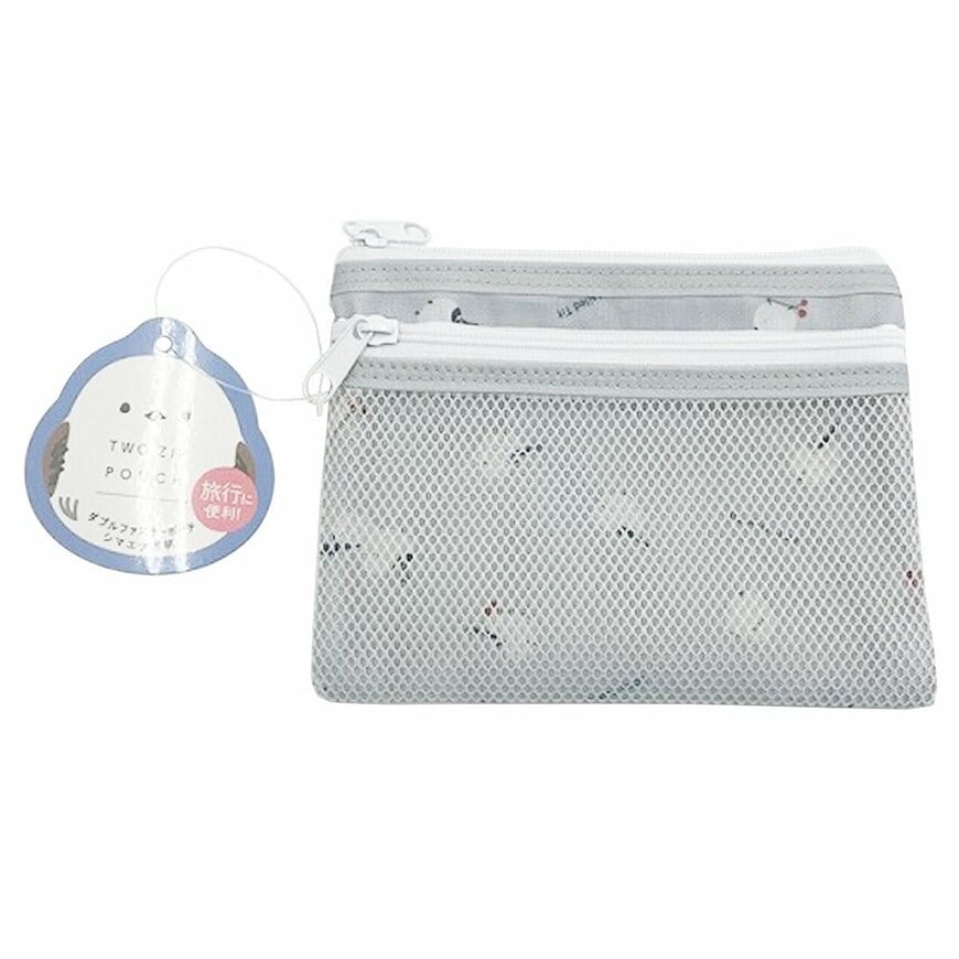 ワッツ公式　ダブルファスナーポーチ シマエナガ柄