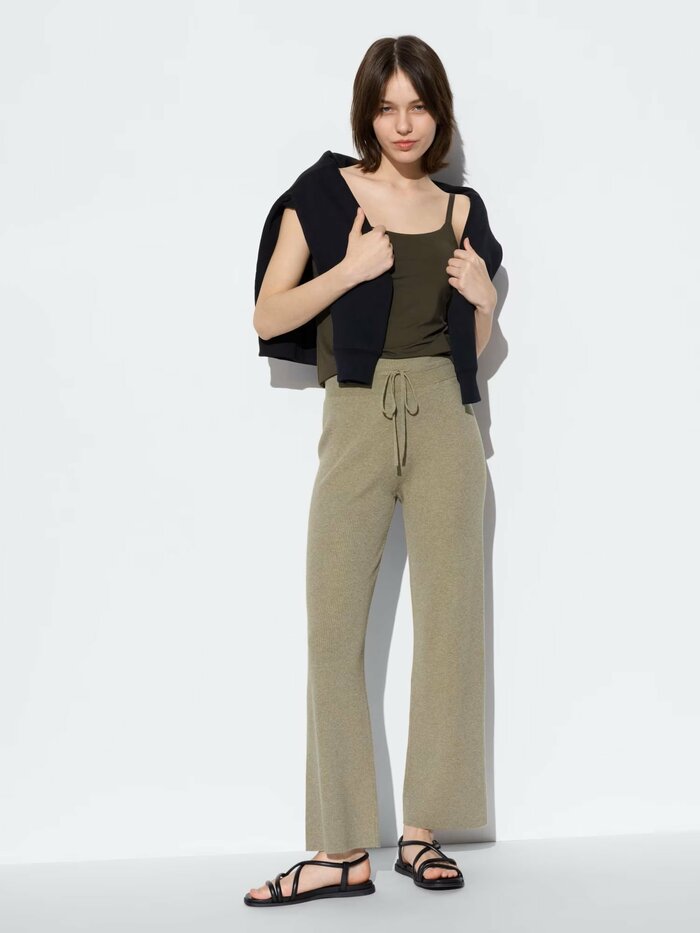 ユニクロ公式　ウォッシャブルニットリブパンツ/丈長め