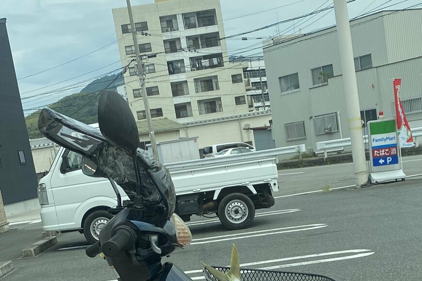 【愛媛県宇和島市】駐車場で撮影された1枚　バイクのカゴに入る物体に思わず目を疑う