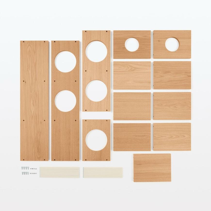 出所：無印良品 スタッキングシェルフ　猫用　3段×3列セット　オーク材突板