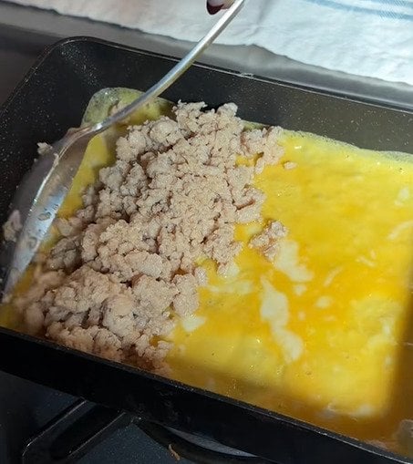 断面が反則級！夫に作る【そぼろ入り卵焼き丼弁当】あえて巻く斜め上の発想に思わず二度見！