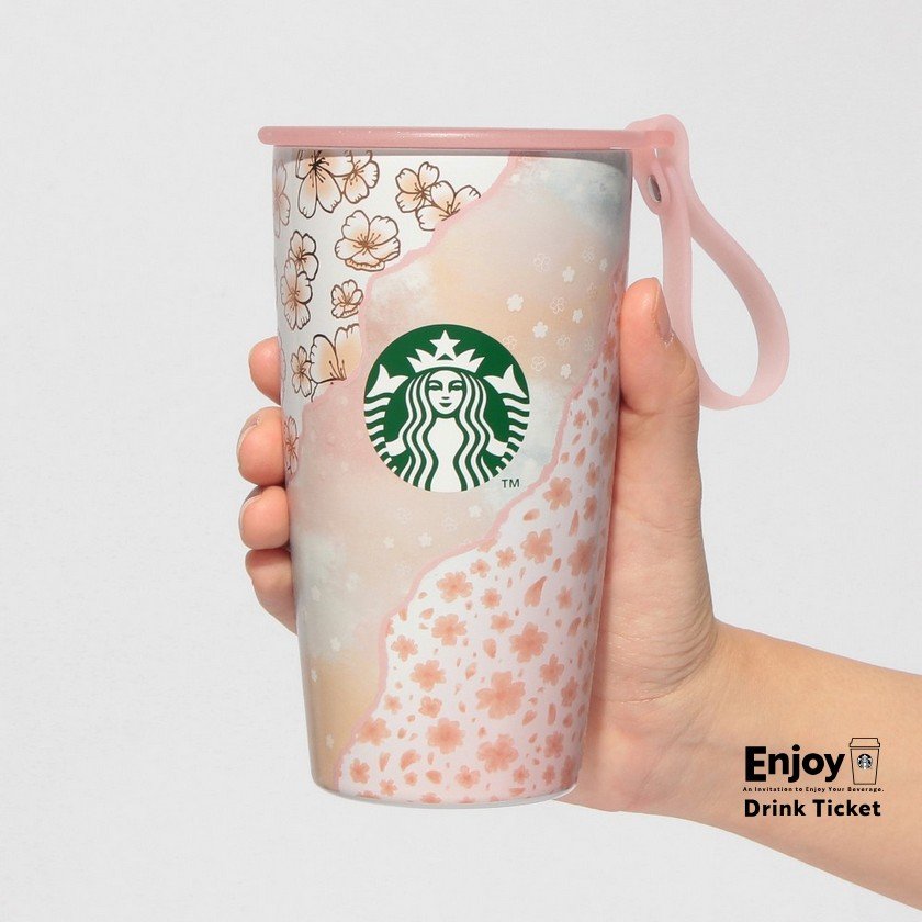 SAKURA2025ストラップカップシェイプステンレスボトルレイヤード355ml