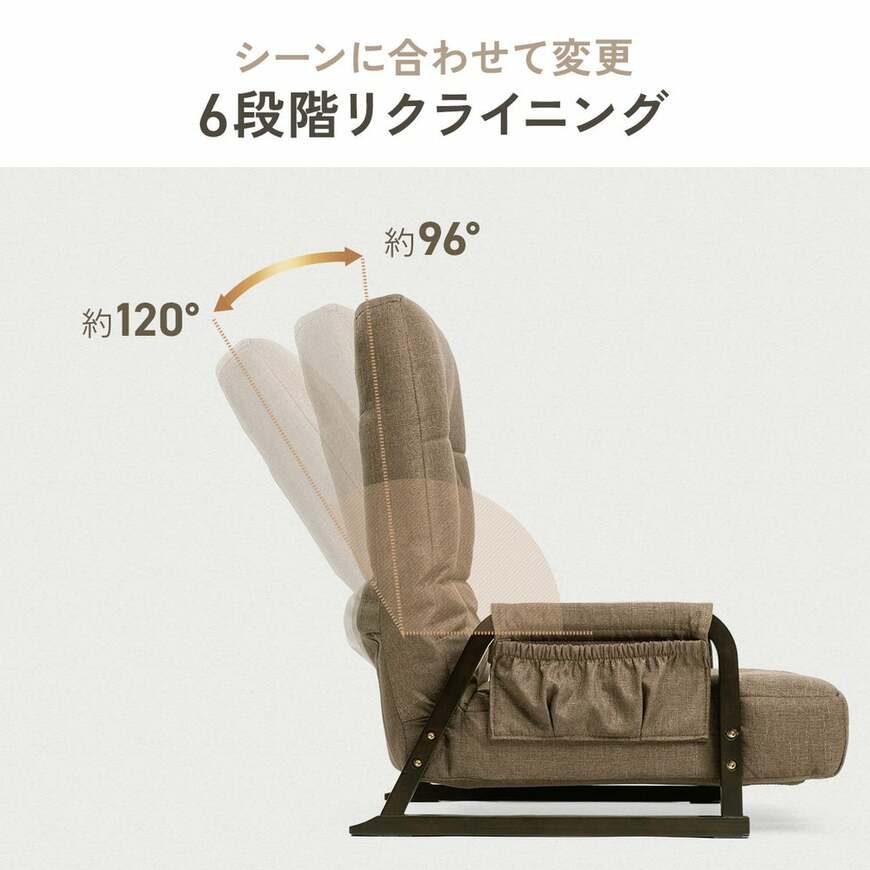 6段階リクライニングの角度調整