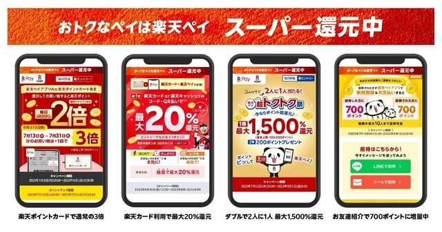 【楽天ペイ】2023年7月は20％還元のチャンスも！要注目のお得キャンペーン4選