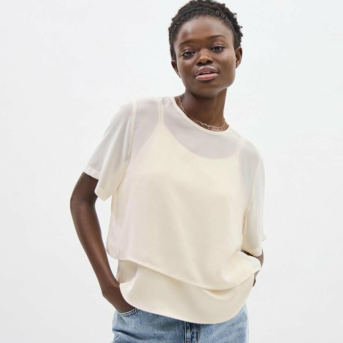 GU公式　2ピースシアーTブラウス(半袖)