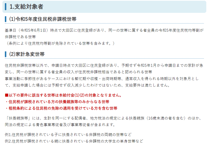 出所：大田区「令和5年度大田区電力･ガス･食料品等価格高騰重点支援給付金について」