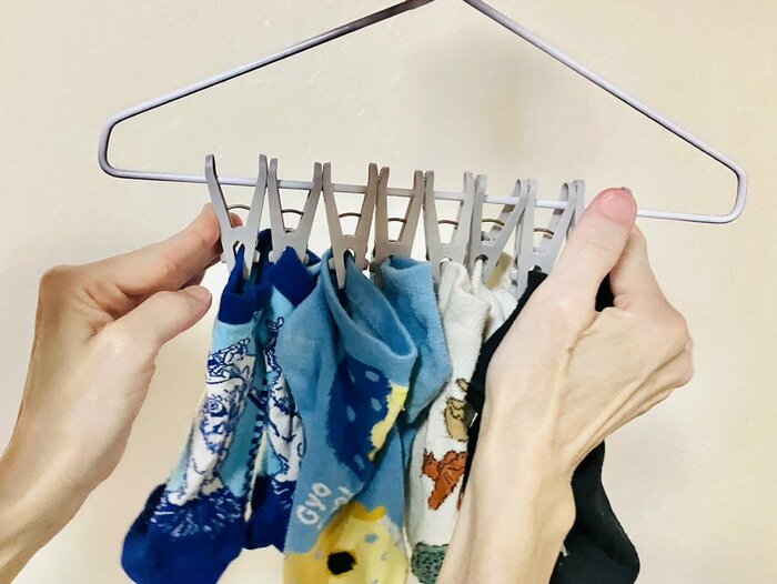 靴下がかわいたので、さっそく取り込み作業です