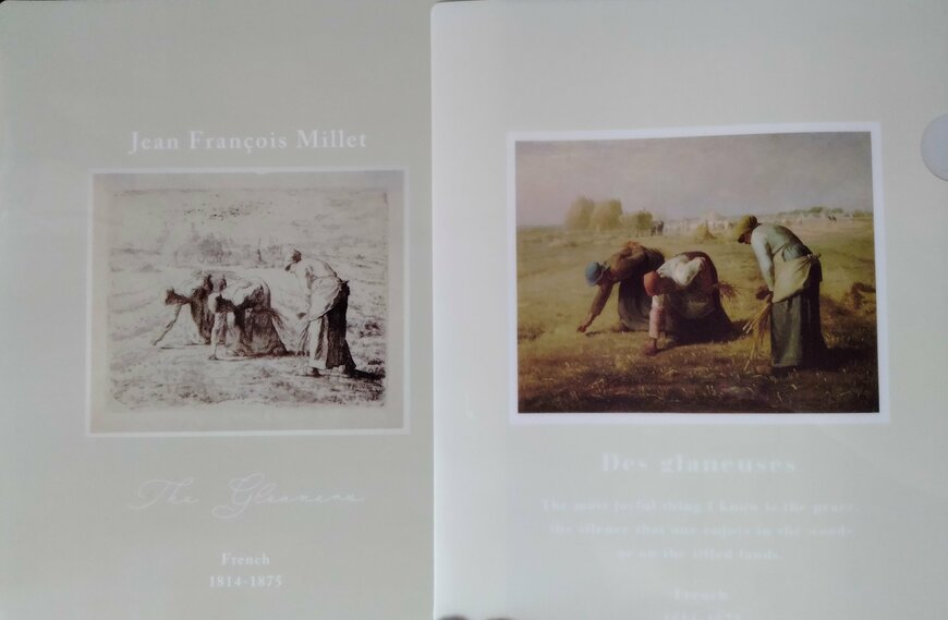 筆者撮影(ダイソー、クリアファイル（クリムト・ミレー、A4、3枚））