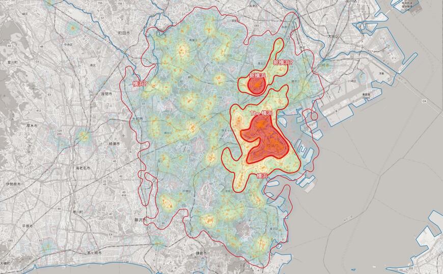横浜の概念的な範囲を可視化したMAP