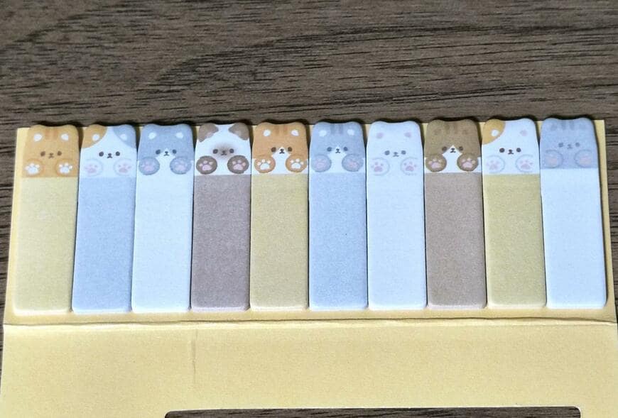 ダイソー、ミニファニーふせん(ねこ、小鳥)の画像