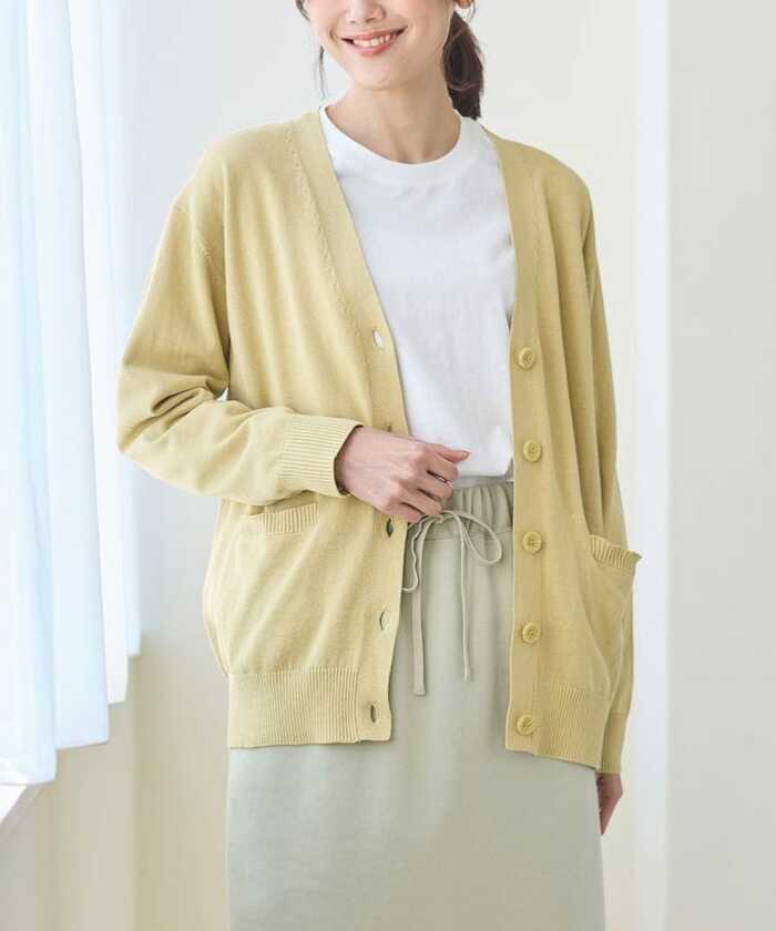 花粉対策Vネックカーデ イエロー