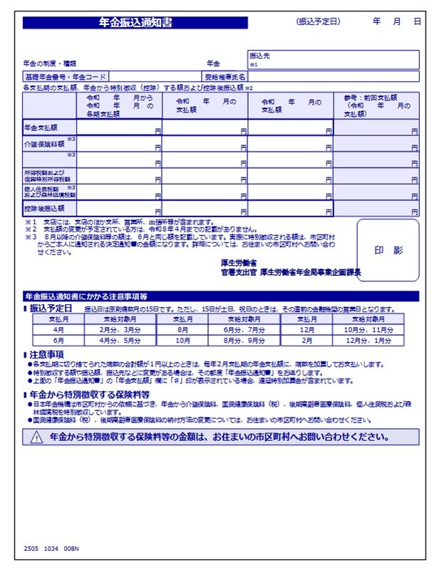 出所：日本年金機構「年金振込通知書」