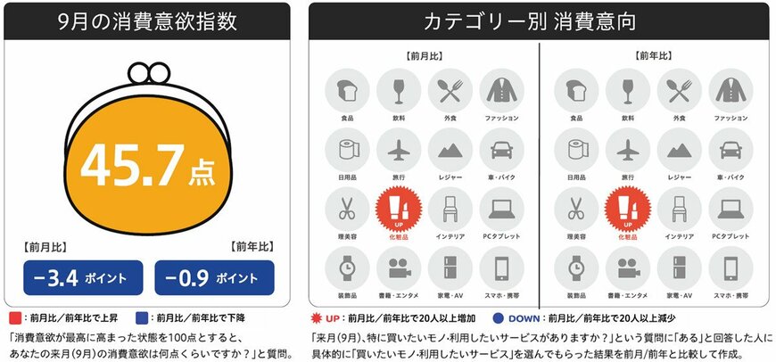 2026年9月 主要カテゴリー別消費意向の増減
