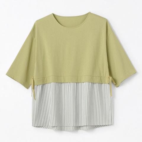 出所：しまむら　レディース　裾ストライプ切替サイドリボンプルオーバー（コロプカ）