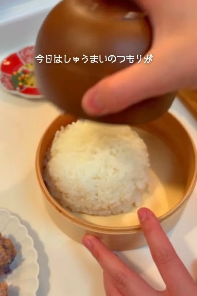 お椀に詰めたご飯をお弁当箱にIN