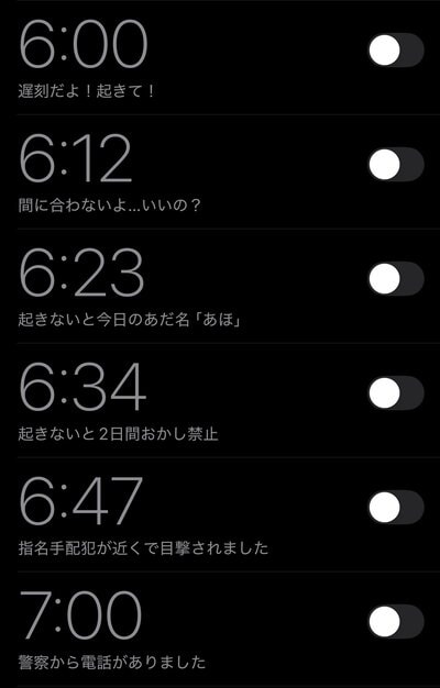アラームの一覧