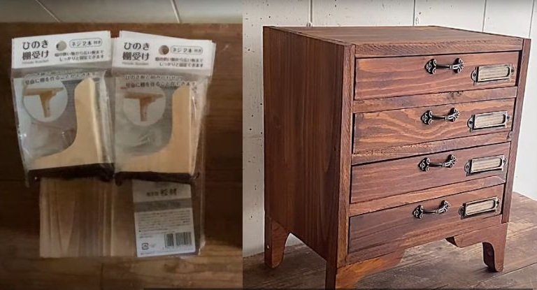 【セリアの商品でDIY】カットの手間なし！セリア購入品でおしゃれな「脚付き引き出し」が完成！
