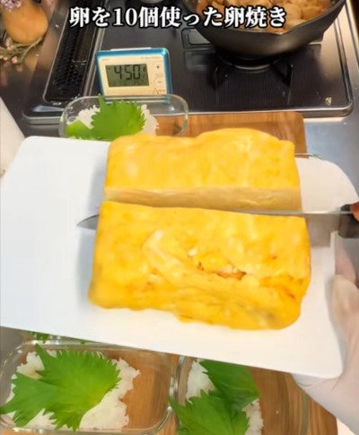 フタ閉まるの!? 卵10個の卵焼きに煮物、じゃこ炒めも入った豪華シャケ弁当が話題