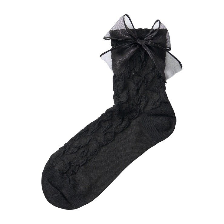 しまむら公式　レディース　クルーソックス（青木美沙子）／大きなリボンモチーフの画像