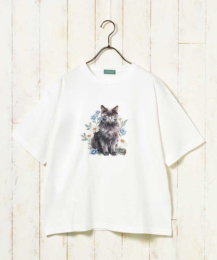 ブルーブルーエ公式 le petaleクロネコフラワー刺繍Tシャツ