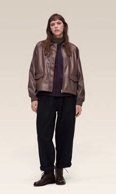 レディースフェイクレザーライダースブルゾン