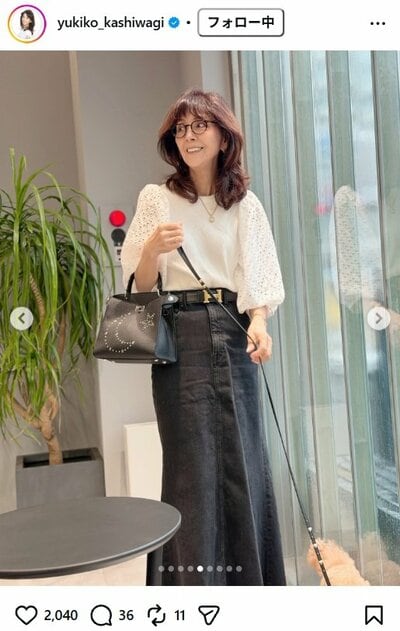柏木由紀子のInstagram投稿（愛犬とのお散歩ショット）