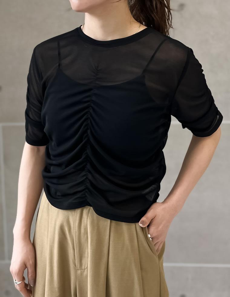 出所：リエディ公式　パワーメッシュギャザー半袖トップス[mb]