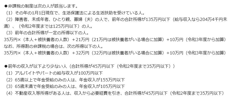 住民税非課税の要件(港区)