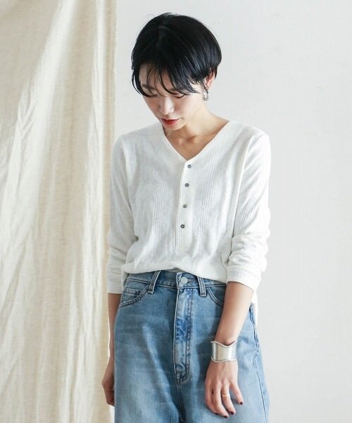 FIL DE FER - スラブランダムテレコ ヘンリーネックカットソー ¥8,100（税込）